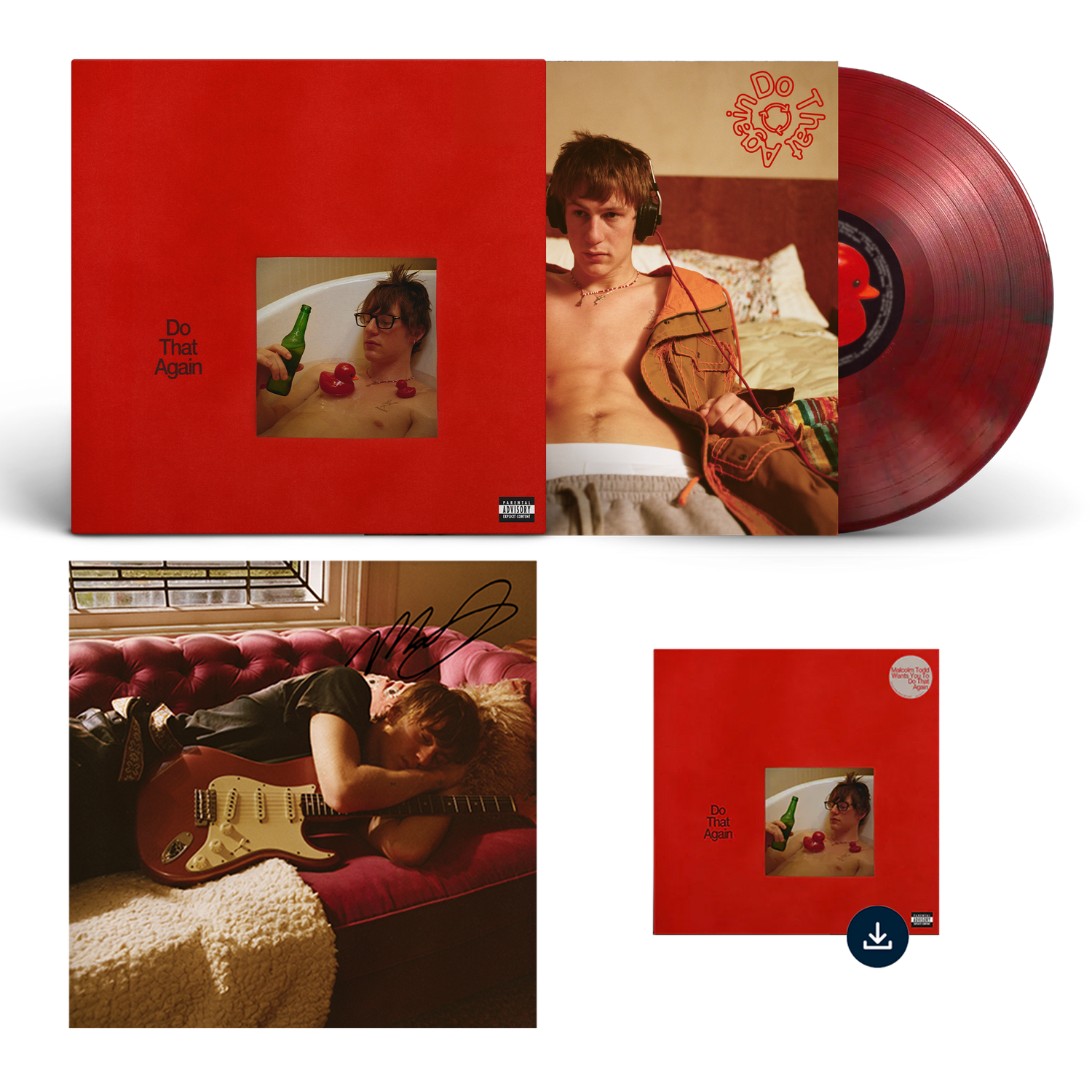 Do That Again Red & Black Splish Vinyl + Signed Insert + Digital Download Bundle